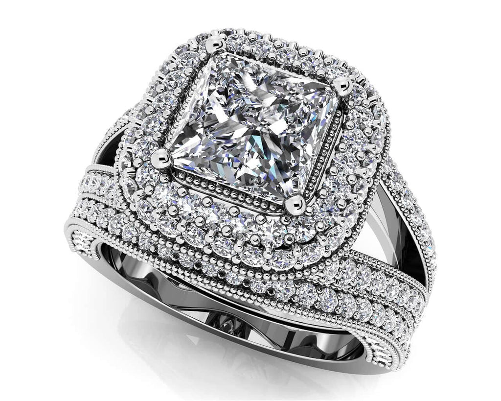 Exquisite Double Halo Diamond Bridal Set Diamond with 1.42 ct. (0.50 ct. center diamond) - Luxury Time NYC