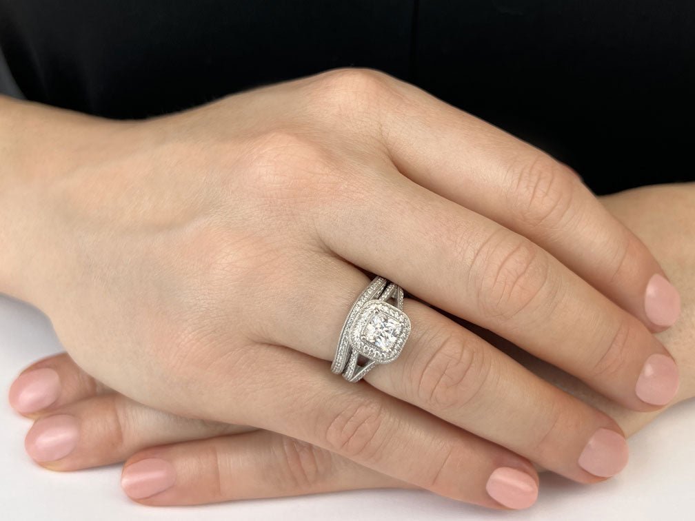 Exquisite Double Halo Diamond Bridal Set Diamond with 1.68 ct. (0.75 ct. center diamond) - Luxury Time NYC