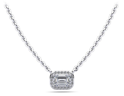 Exquisite Emerald Pendant with Diamond Halo Lab - Grown Diamond with 0.48 ct.(finished) 5x3mm, 1mm - Luxury Time NYC