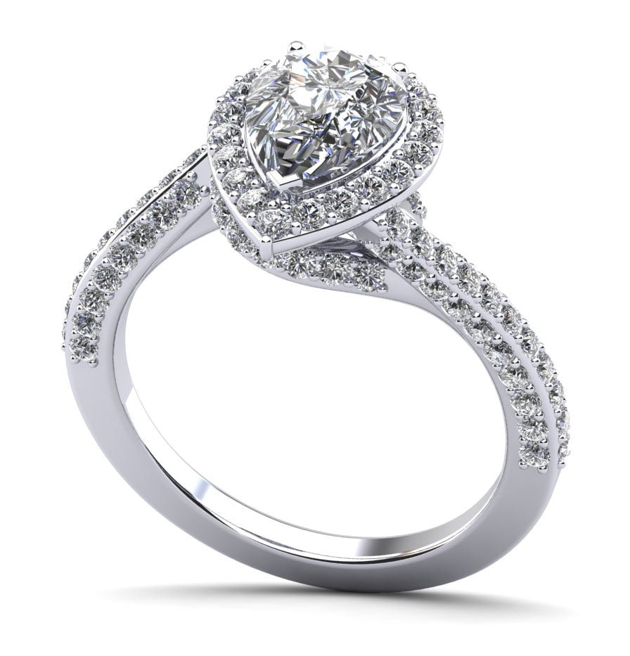 Exquisite Pear Shaped Halo Diamond Engagement Ring with 1.18 ct. (0.50 ct. center diamond) - Luxury Time NYC