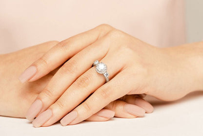 Exquisite Three Stone Diamond Halo Lab - Grown Diamond Engagement Ring with 2.97 ct. (1.90 ct. center diamond) - Luxury Time NYC