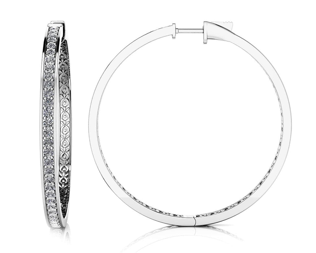 Extra Large Prong Set Diamond Lined Hoops Diamond with 0.92 ct.(finished) 1.3mm - Luxury Time NYC