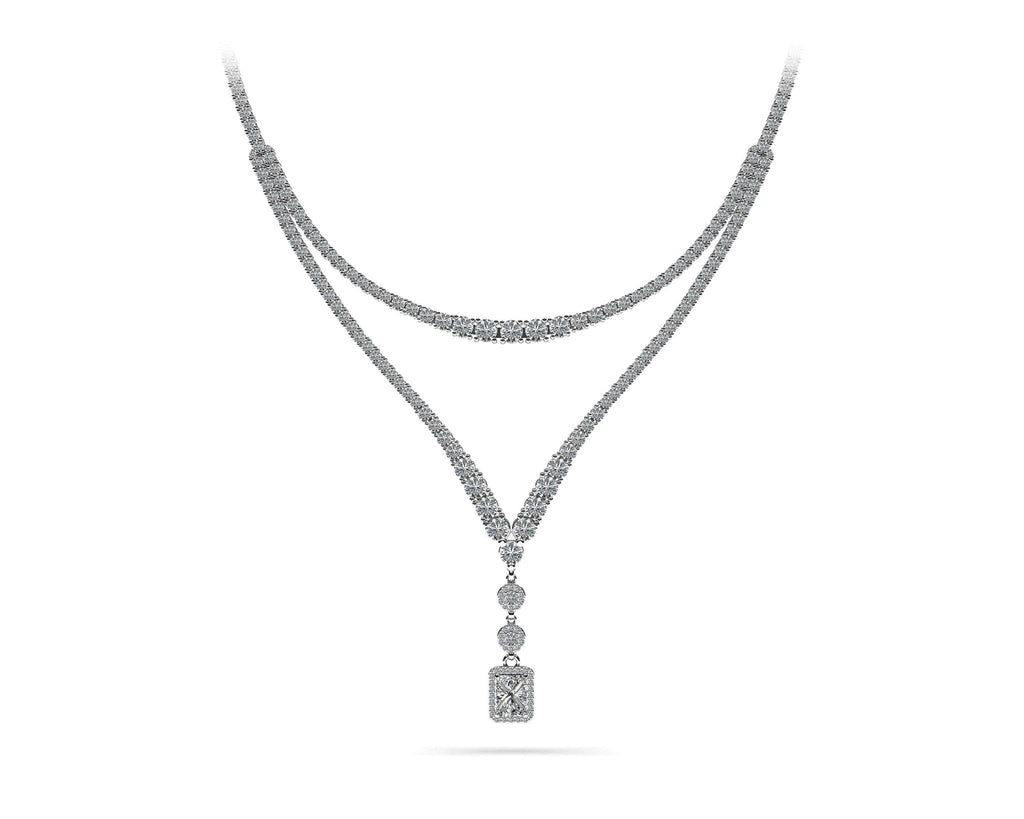 Extravagant Diamond Pendant 2 Row 4 Prong Diamond Necklace with 15.52 ct.(finished) - Luxury Time NYC