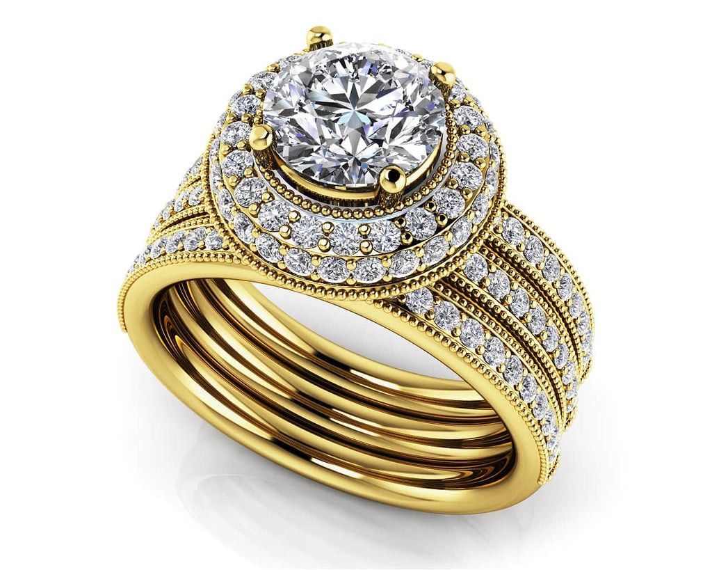 Fall In Love With Vintage Double Band Bridal Set Diamond with 1.27 ct. (0.50 ct. center diamond) - Luxury Time NYC