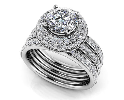 Fall In Love With Vintage Double Band Bridal Set Diamond with 1.55 ct. (0.75 ct. center diamond) - Luxury Time NYC