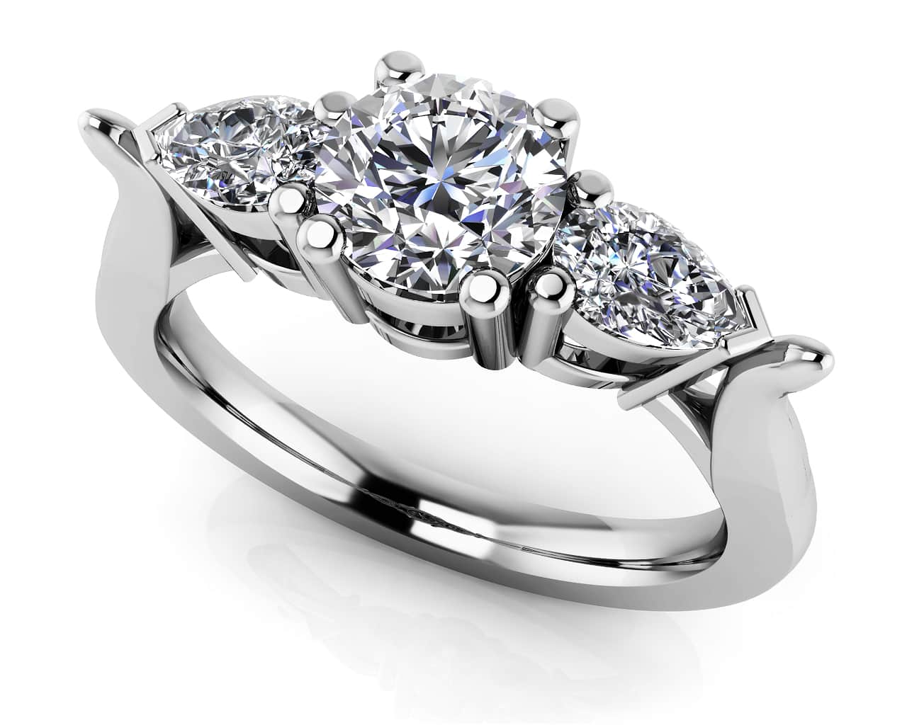 Fancy Triple Stone Diamond Diamond Ring with 1.07 ct. (0.65 ct. center diamond) - Luxury Time NYC