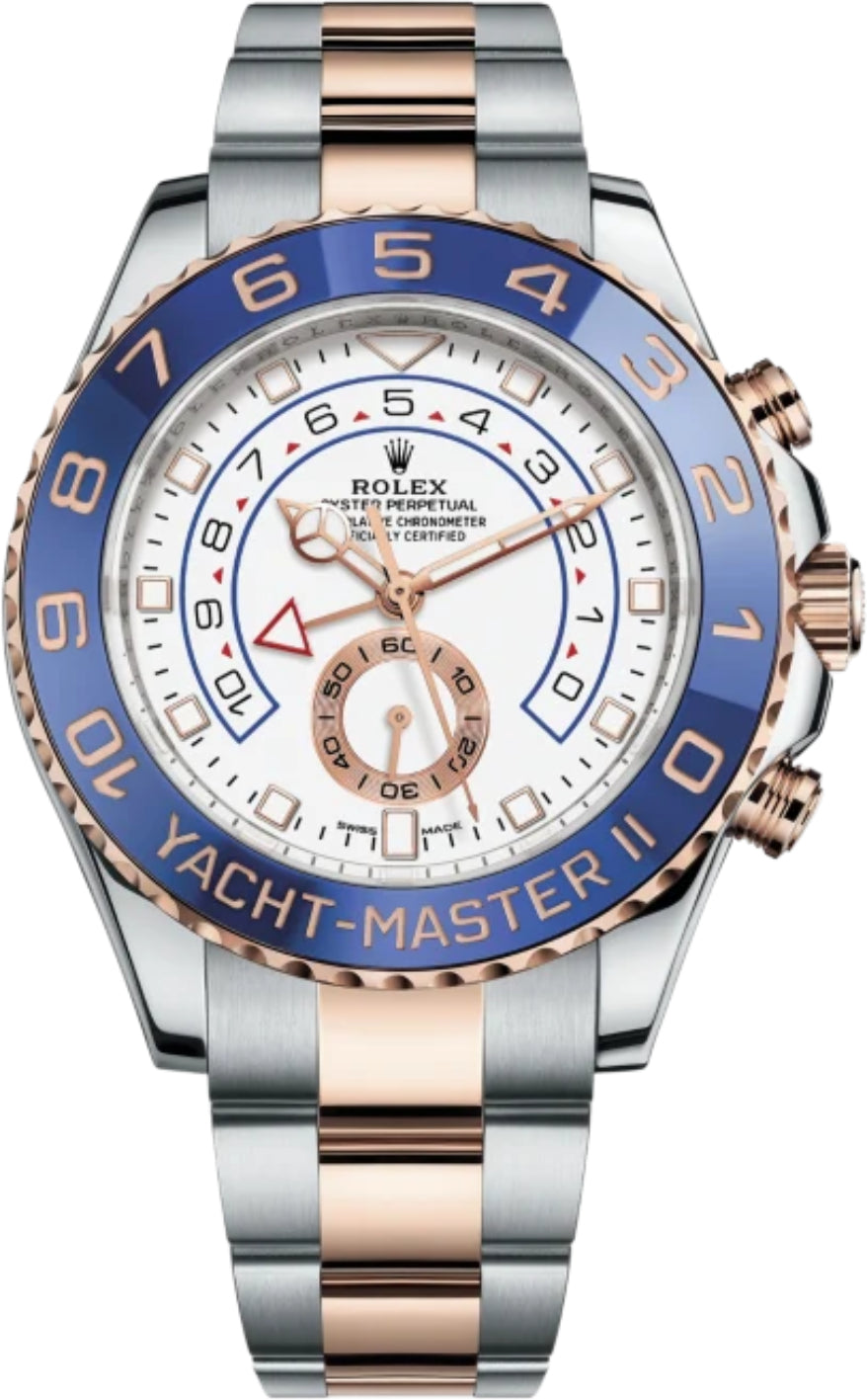 Rolex Yacht-Master II 116681 Blue Ceramic 18k Rose Gold Mercedes Hands Stainless Steel