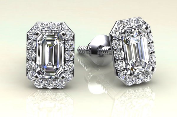 Finishing Touch Diamond Emerald Cut Halo Earrings Diamond with 0.66 ct. (2X0.25 ct. center diamonds) - Luxury Time NYC