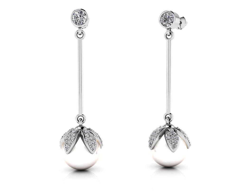 Finishing Touch Pearl And Diamond Drop Lab - Grown Diamond Earrings with 0.72 ct.(finished) 1mm, 1.2mm, 3mm - Luxury Time NYC