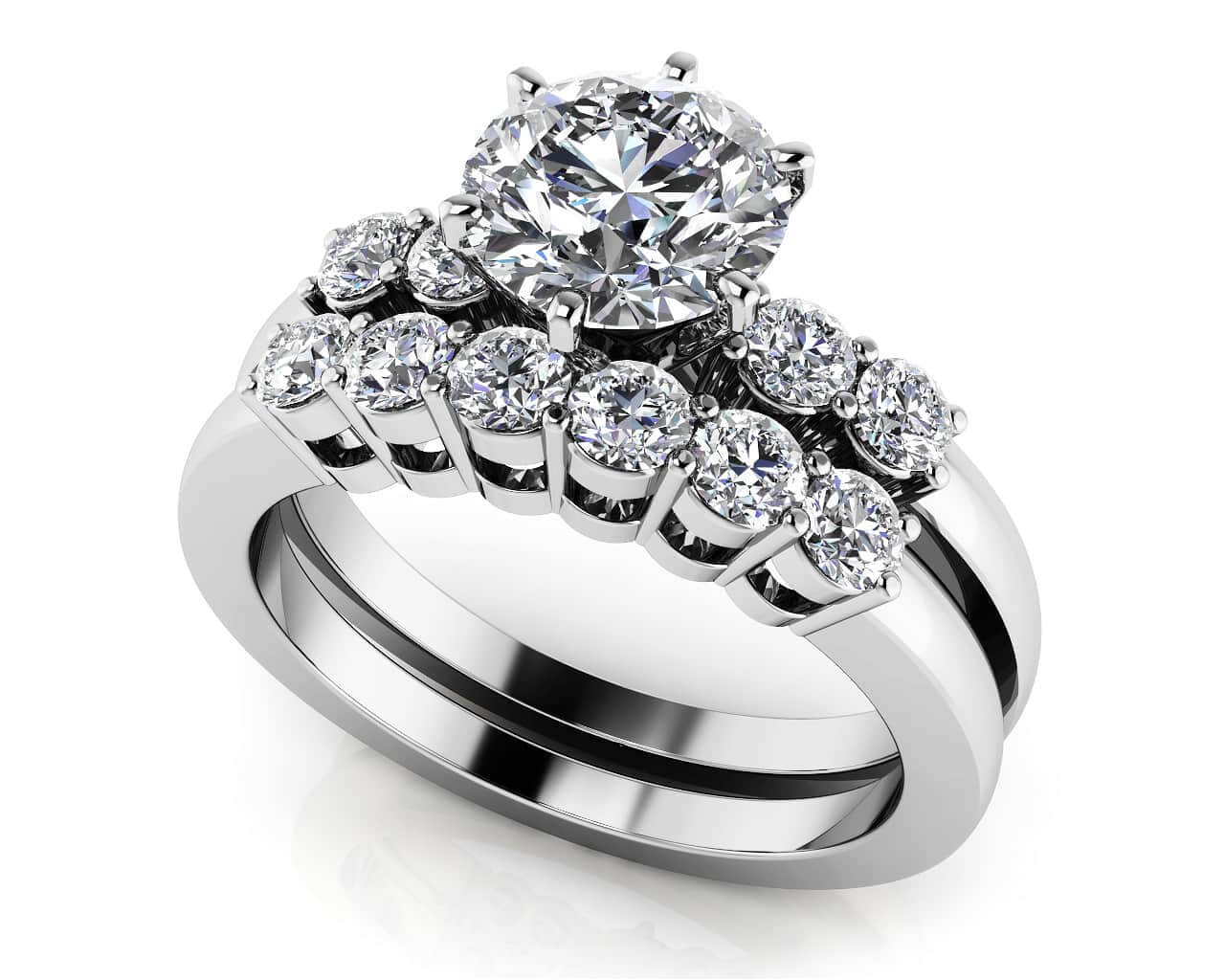 Five Across Bridal Set Diamond with 1.26 ct. (0.75 ct. center diamond) - Luxury Time NYC