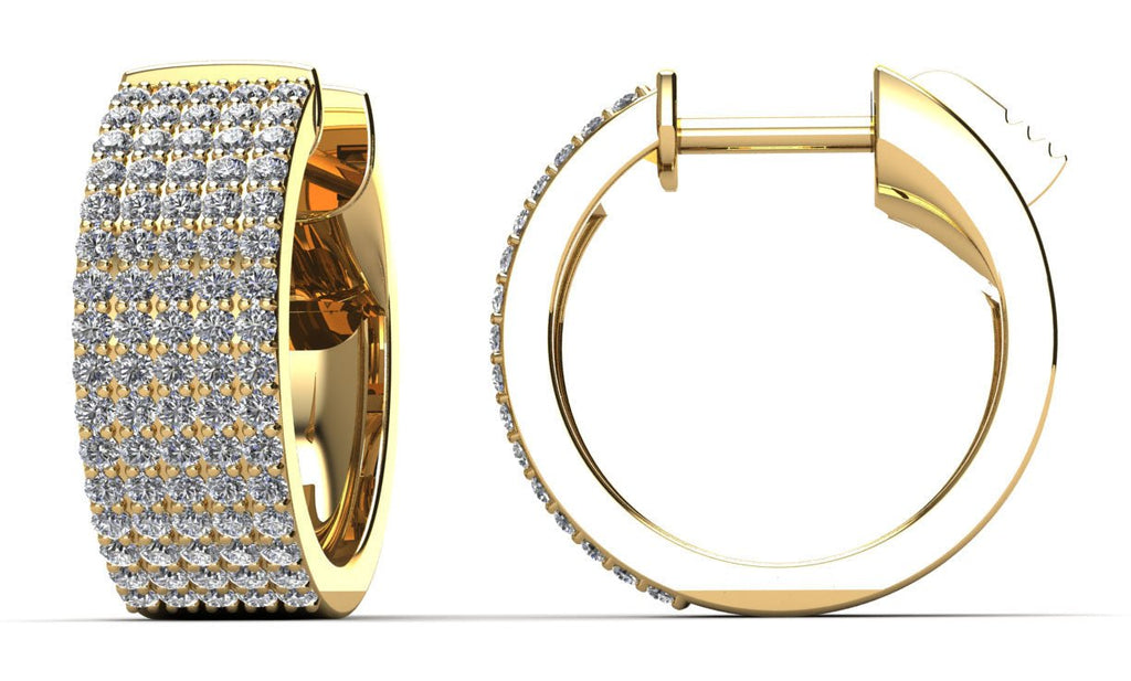 Five Row Brilliant Huggie Diamond Hoop Earrings with 0.80 ct.(finished) 1mm - Luxury Time NYC