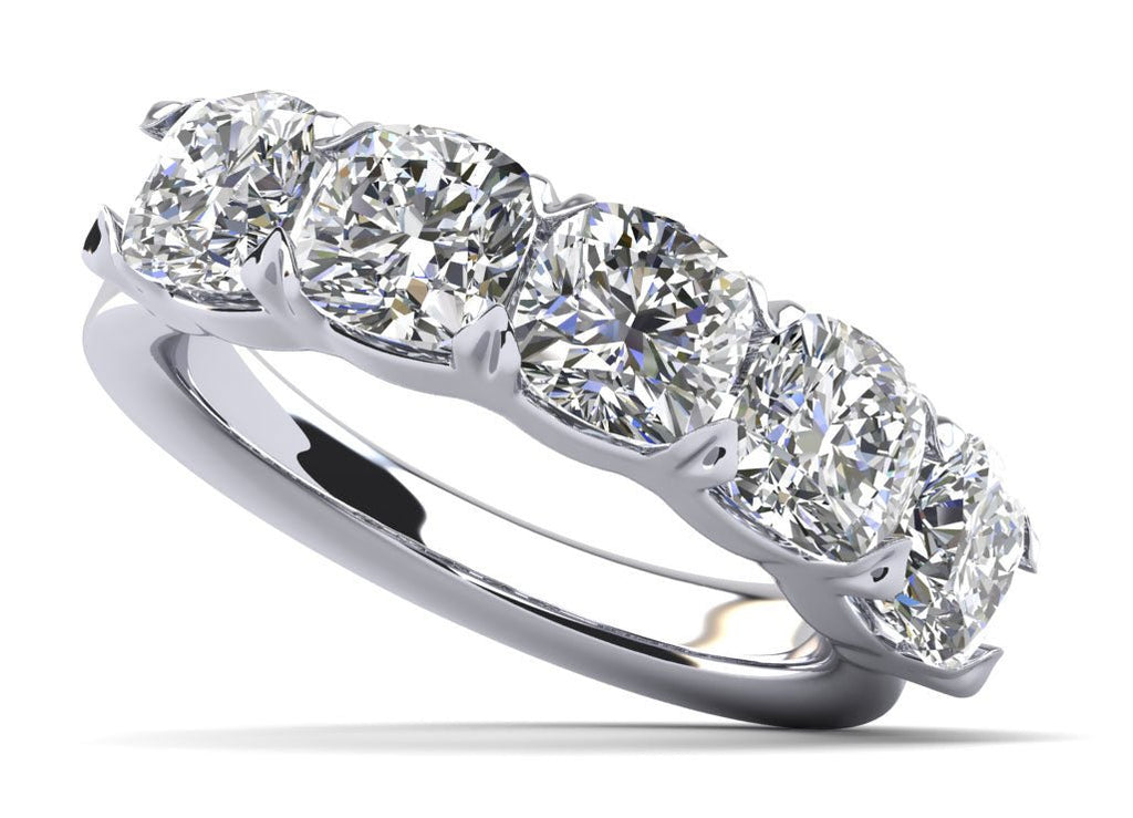 Five Stone Cushion Cut Diamond Anniversary Diamond Ring with 4.00 ct.(finished) 5.8mm - Luxury Time NYC