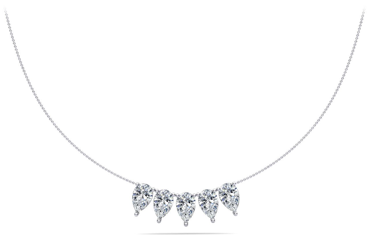 Five Stone Pear Shape Diamond Necklace with 1.05 ct.(finished) 5x3mm - Luxury Time NYC