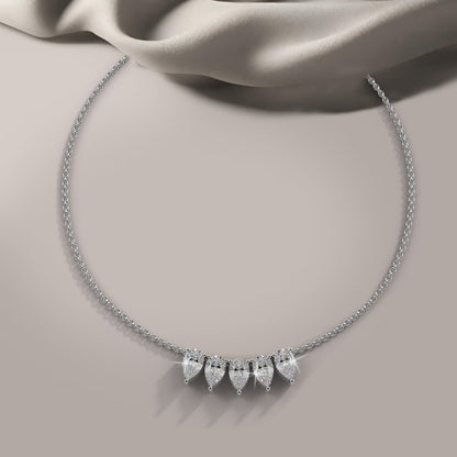 Five Stone Pear Shape Diamond Necklace with 1.05 ct.(finished) 5x3mm - Luxury Time NYC