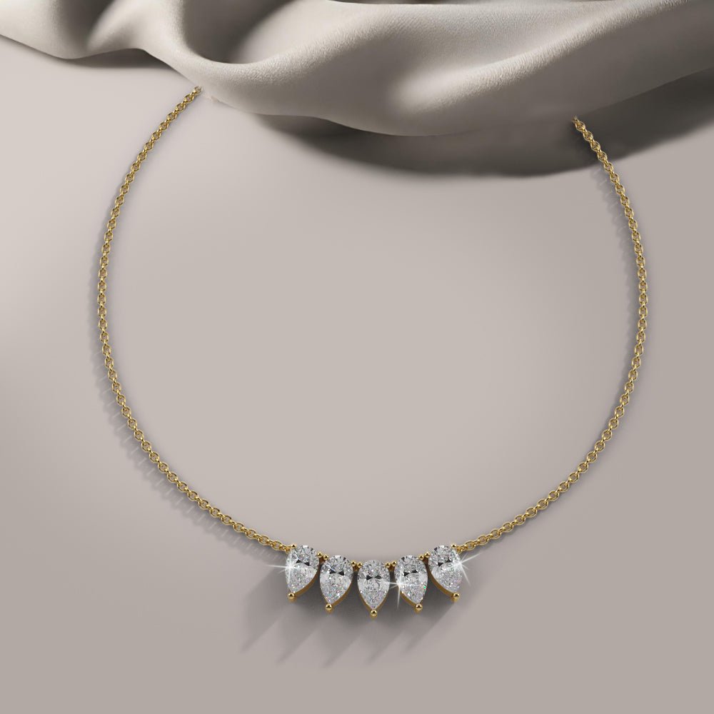 Five Stone Pear Shape Diamond Necklace with 1.05 ct.(finished) 5x3mm - Luxury Time NYC