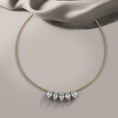 Five Stone Pear Shape Diamond Necklace with 1.05 ct.(finished) 5x3mm - Luxury Time NYC