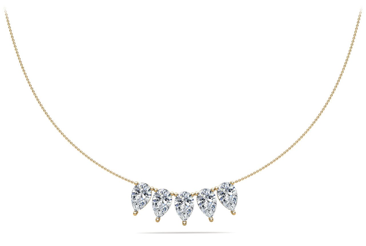 Five Stone Pear Shape Diamond Necklace with 1.05 ct.(finished) 5x3mm - Luxury Time NYC