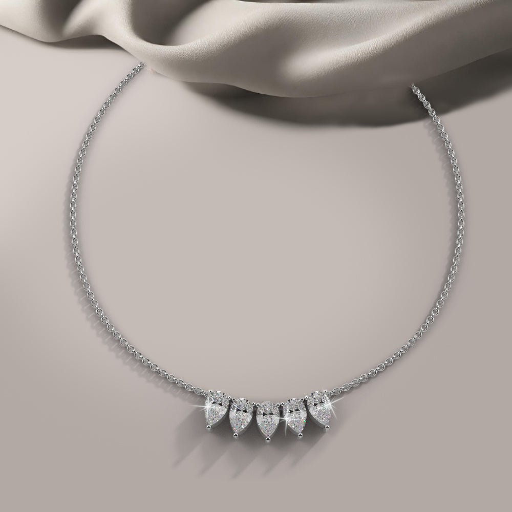 Five Stone Pear Shape Diamond Necklace with 5.00 ct.(finished) 8.5x5.5mm - Luxury Time NYC