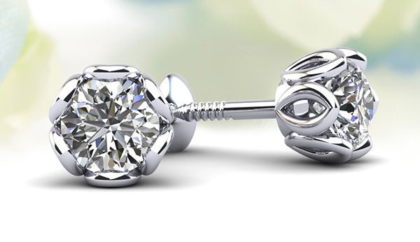 Flower Petal Diamond Stud Earrings with 0.32 ct.(finished) 3.5mm - Luxury Time NYC