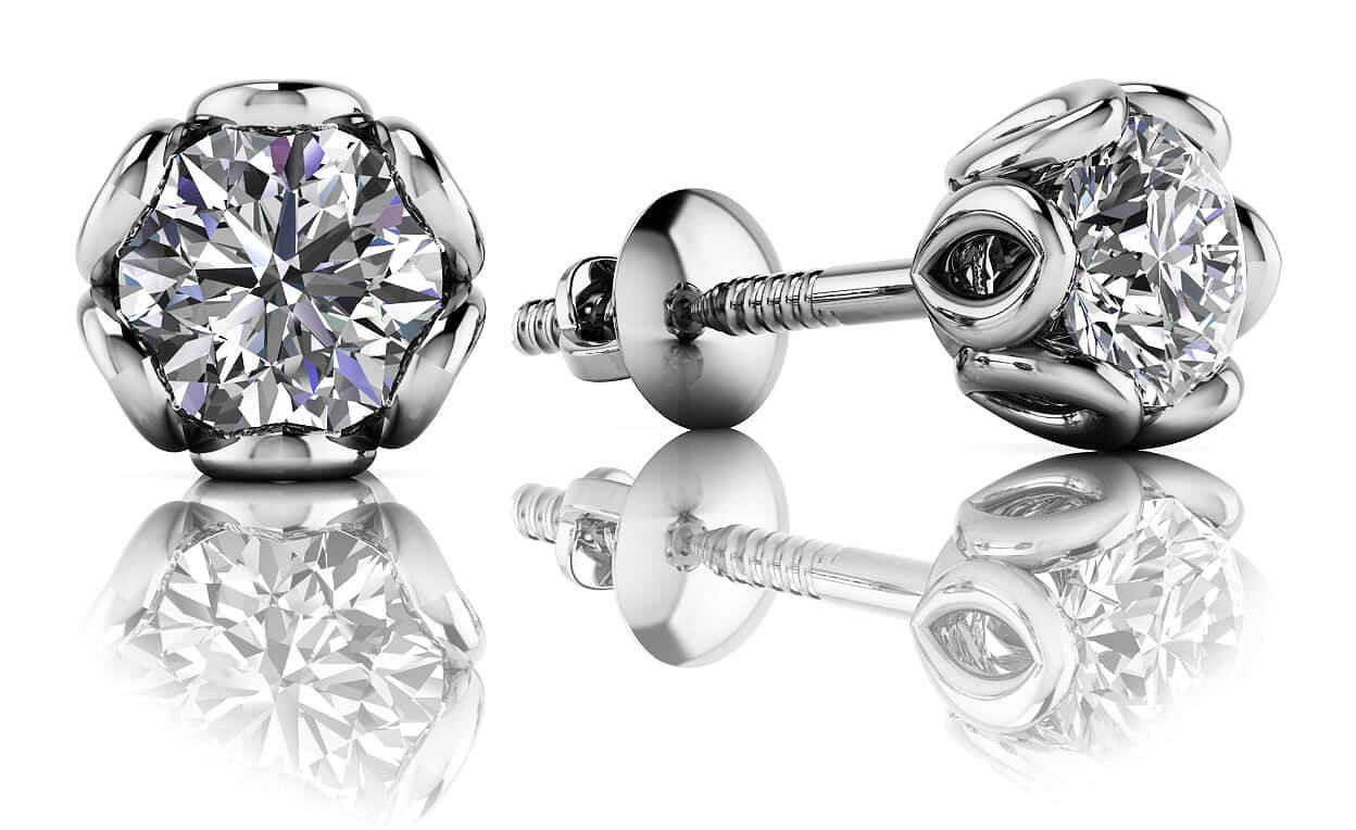 Flower Petal Lab - Grown Diamond Stud Earrings with 1.50 ct.(finished) 5.7mm - Luxury Time NYC