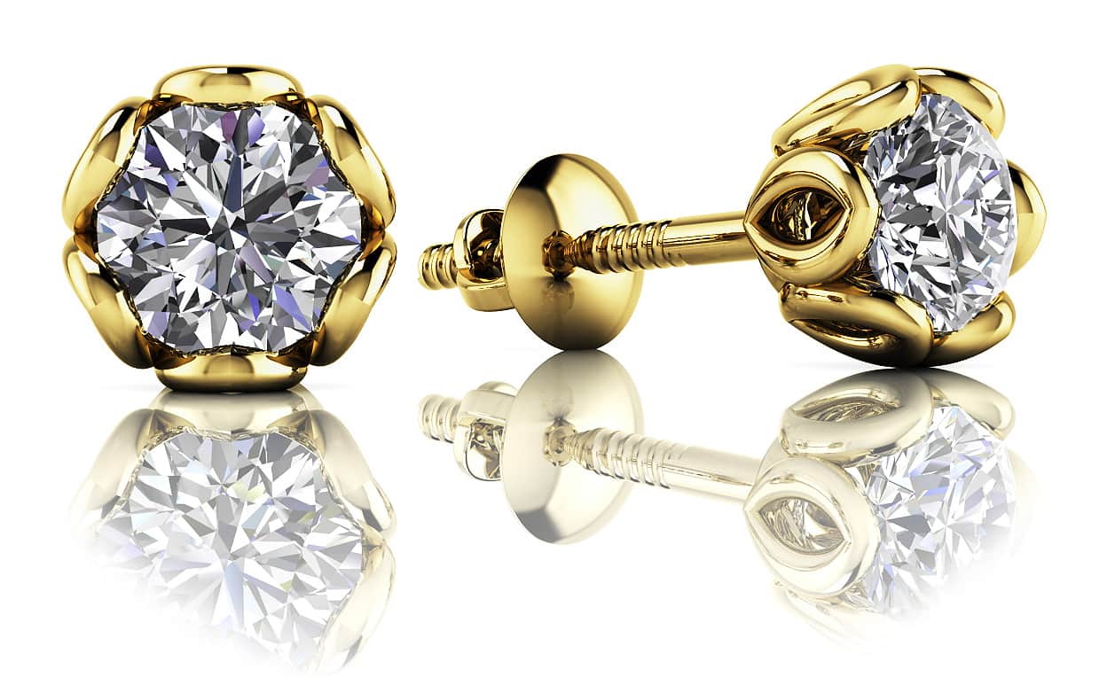 Flower Petal Lab - Grown Diamond Stud Earrings with 1.50 ct.(finished) 5.7mm - Luxury Time NYC