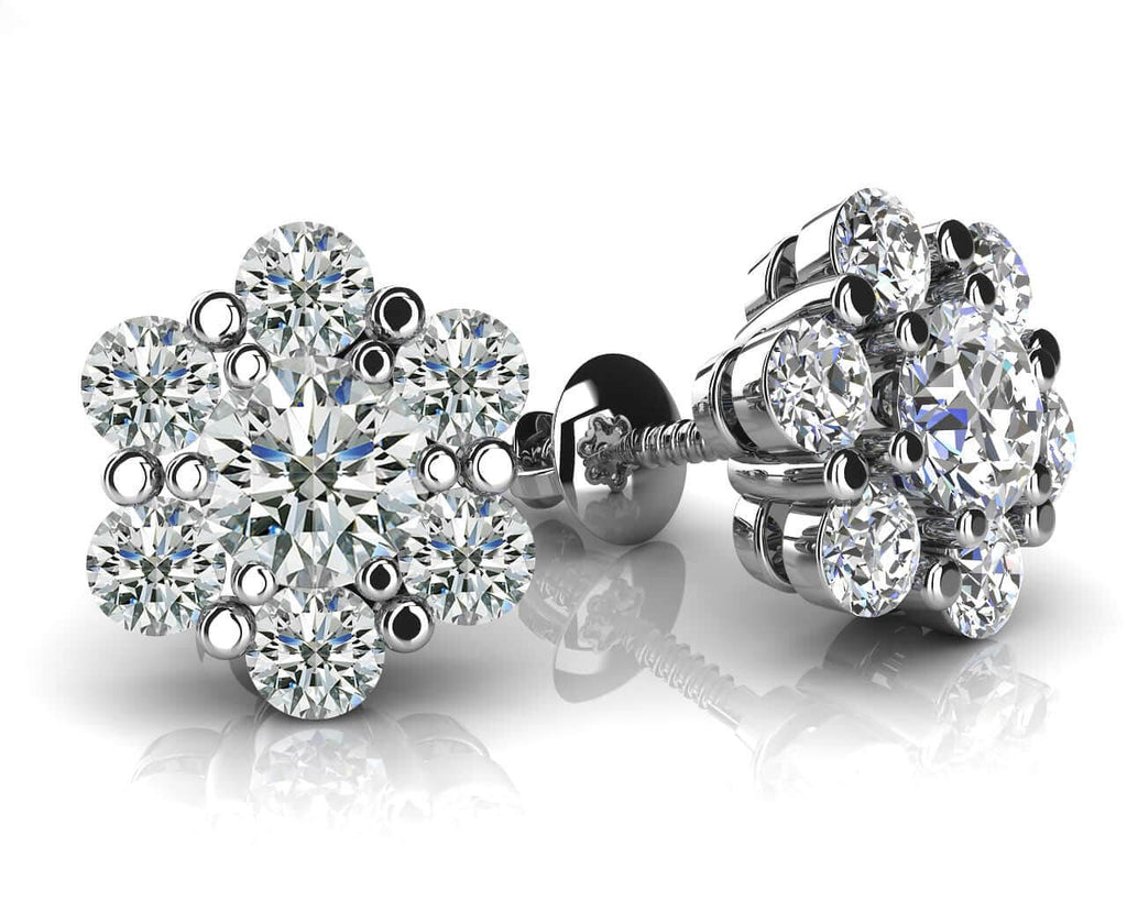 Flower Shaped Diamond Cluster Lab - Grown Diamond Stud Earrings with 1.00 ct.(finished) 2.4mm, 3.7mm - Luxury Time NYC