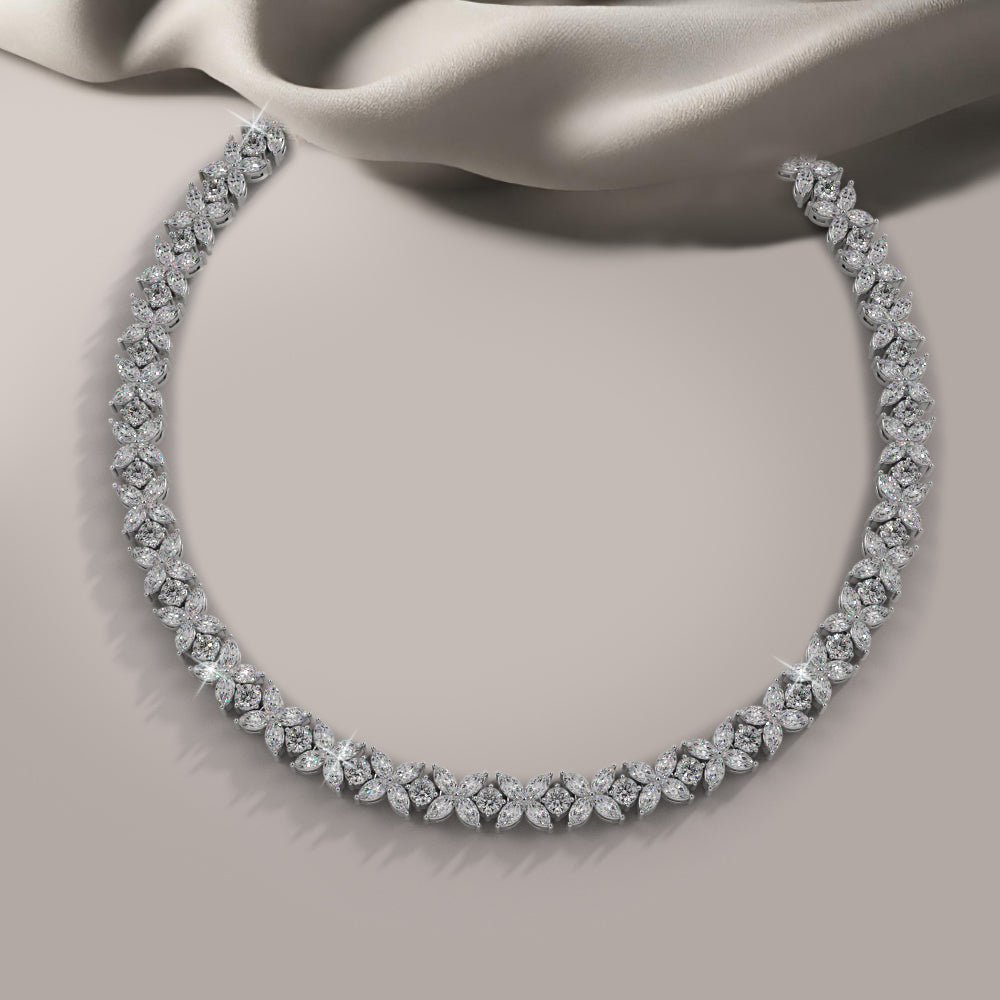 Flowers of Marquise Diamond Tennis Diamond Necklace with 28.40 ct.(finished) 4x2mm, 2.8mm - Luxury Time NYC