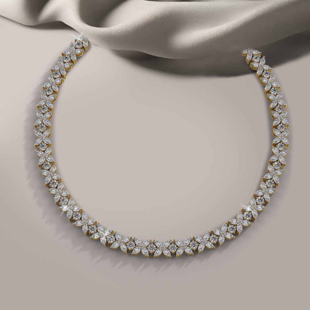 Flowers of Marquise Diamond Tennis Diamond Necklace with 38.00 ct.(finished) 4.75x3mm, 3.4mm - Luxury Time NYC