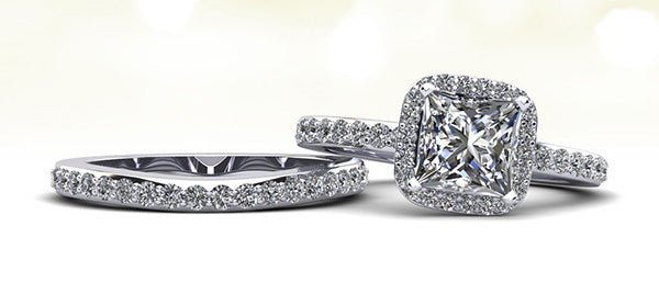 Forever Love Princess Cut Diamond Halo Bridal Set Diamond with 1.08 ct. (0.50 ct. center diamond) - Luxury Time NYC