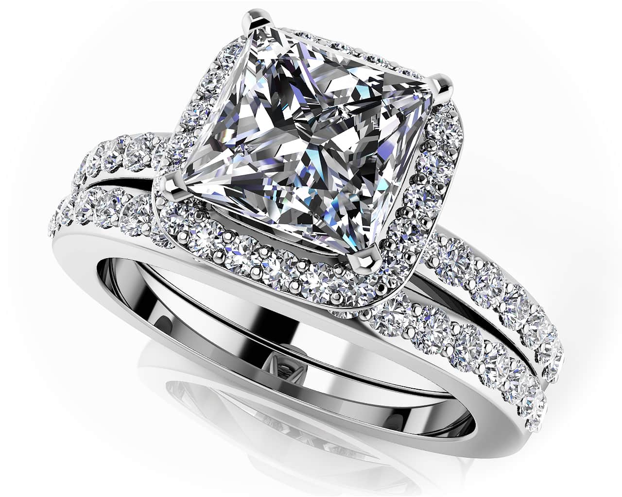 Forever Love Princess Cut Diamond Halo Bridal Set Diamond with 1.34 ct. (0.75 ct. center diamond) - Luxury Time NYC