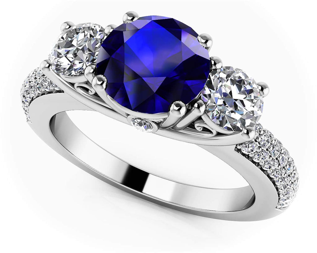 Forever Yours Three Stone Diamond Ring with 1.11 ct.(finished) Sapphire - Luxury Time NYC