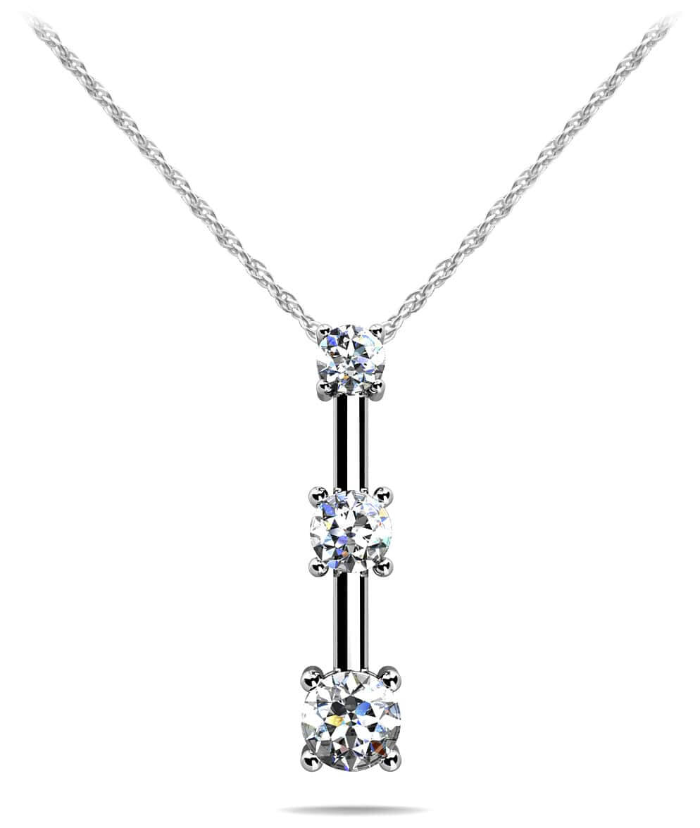 Four Prong 3 Stone Drop Diamond Pendant with 0.27 ct.(finished) 2.2mm, 2.8mm, 3.4mm - Luxury Time NYC