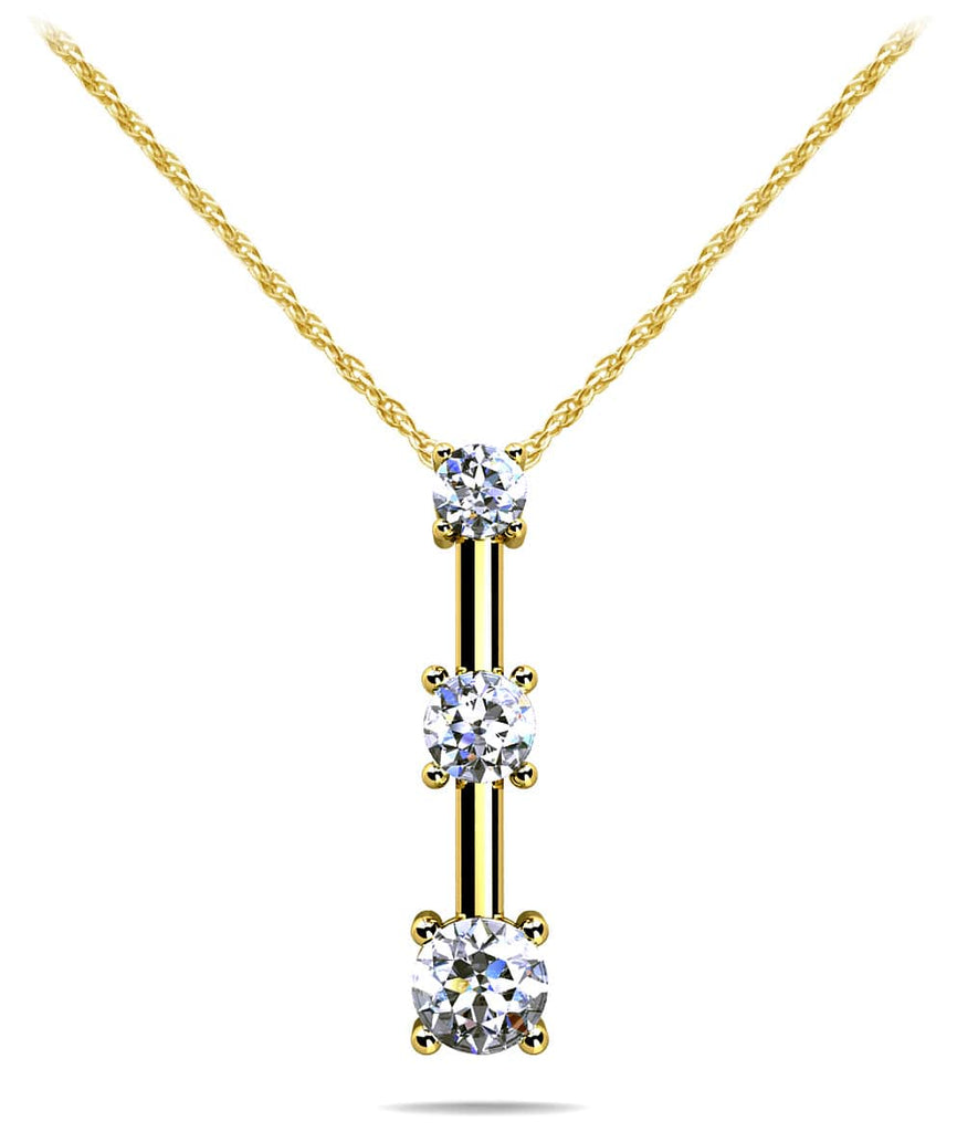 Four Prong 3 Stone Drop Diamond Pendant with 0.27 ct.(finished) 2.2mm, 2.8mm, 3.4mm - Luxury Time NYC