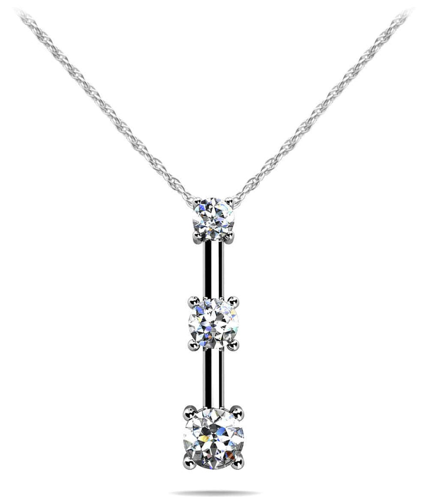 Four Prong 3 Stone Drop Diamond Pendant with 0.38 ct.(finished) 2.5mm, 3.1mm, 3.7mm - Luxury Time NYC