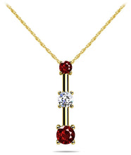 Load image into Gallery viewer, Four Prong Triple Stone Diamond Pendant with 0.27 ct.(finished) 2.2mm, 2.8mm, 3.4mm Ruby - Luxury Time NYC