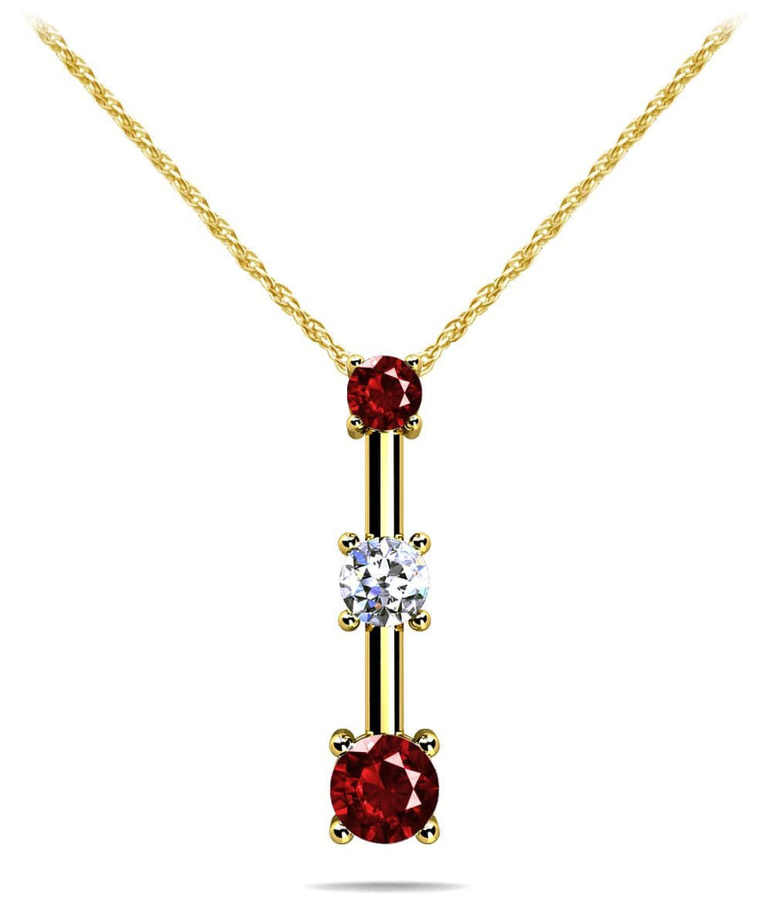 Four Prong Triple Stone Diamond Pendant with 0.51 ct.(finished) 2.7mm, 3.4mm, 4.2mm Ruby - Luxury Time NYC