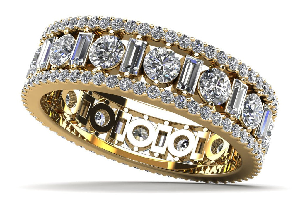 Glamorous Round and Baguette Diamond Eternity Diamond Ring with 2.90 ct.(finished) 3x1.5mm, 1mm, 3mm - Luxury Time NYC