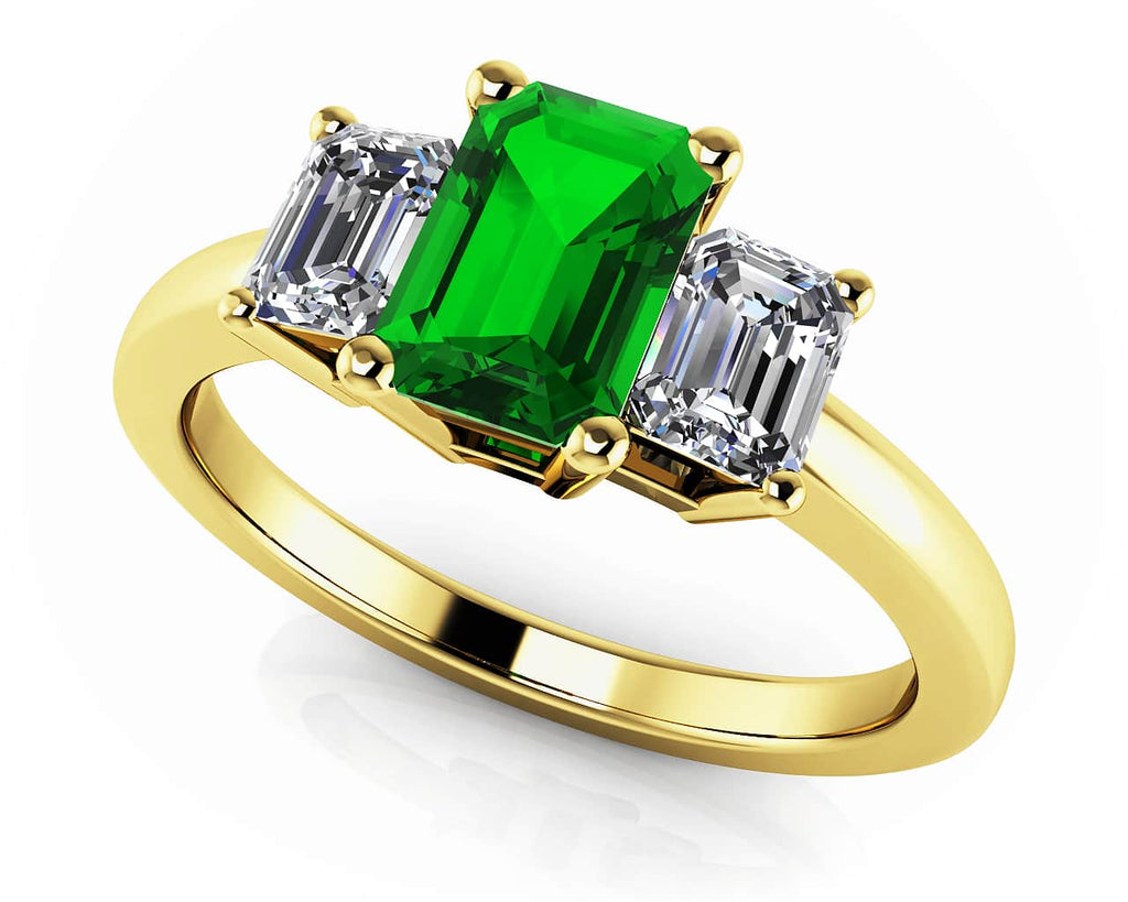 Glorious Three Stone Lab - Grown Diamond Ring with 1.10 ct.(finished) 6x4mm, 4x3mm Emerald - Luxury Time NYC