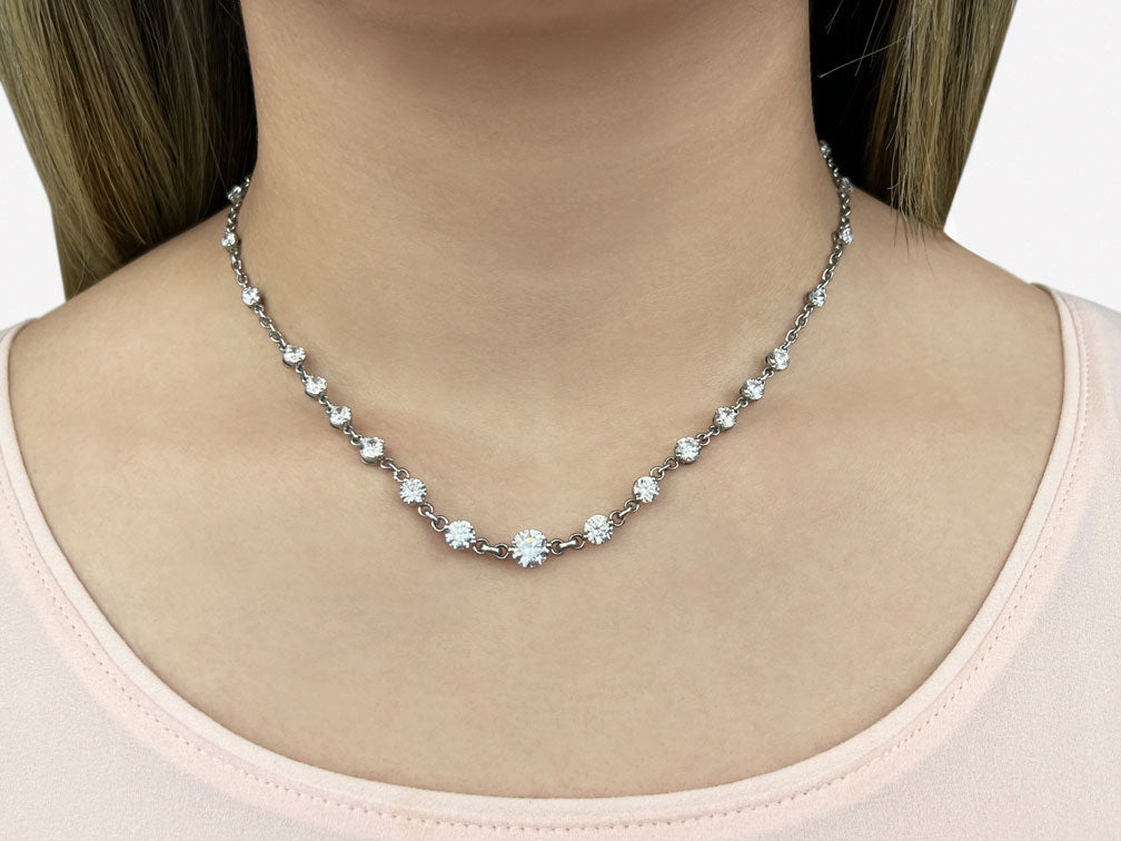 Graduated Diamond And Chain Link Diamond Necklace with 4.05 ct.(finished) 3.5mm, 4mm, 4.5mm - Luxury Time NYC