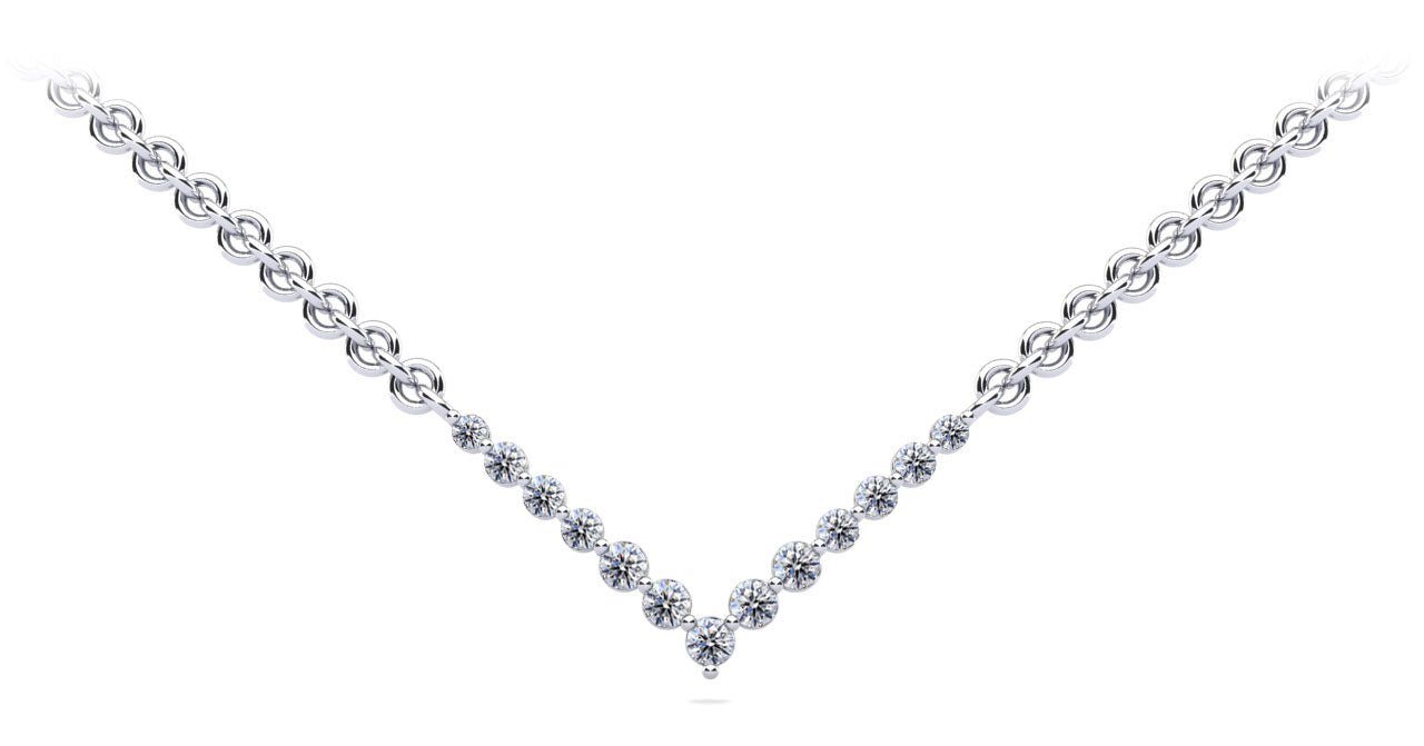 Graduated V Neck Diamond Necklace with 2.42 ct.(finished) 3mm, 3.5mm, 4mm - Luxury Time NYC