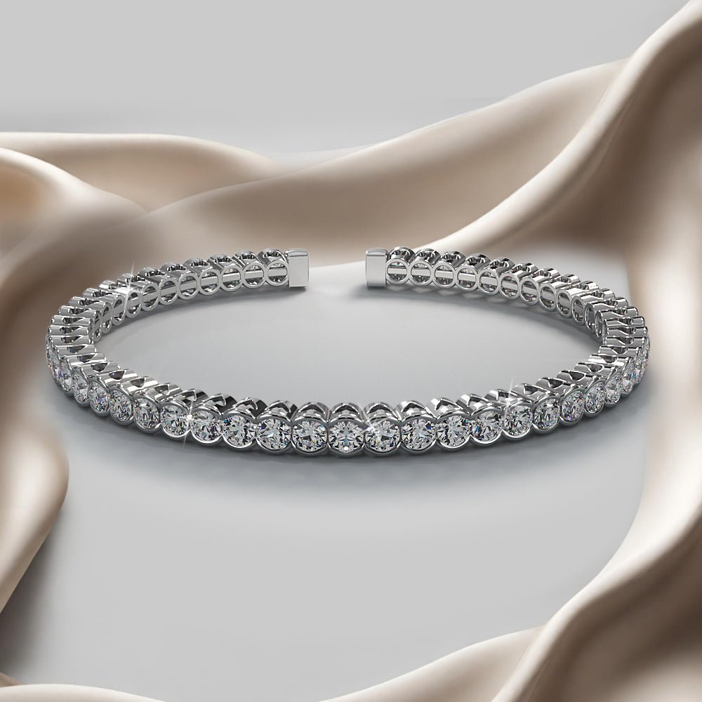 Half Bezel Set Flexible Diamond Bangle with 5.00 ct.(finished) 3mm - Luxury Time NYC