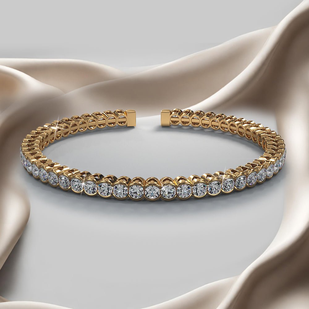 Half Bezel Set Flexible Diamond Bangle with 5.00 ct.(finished) 3mm - Luxury Time NYC