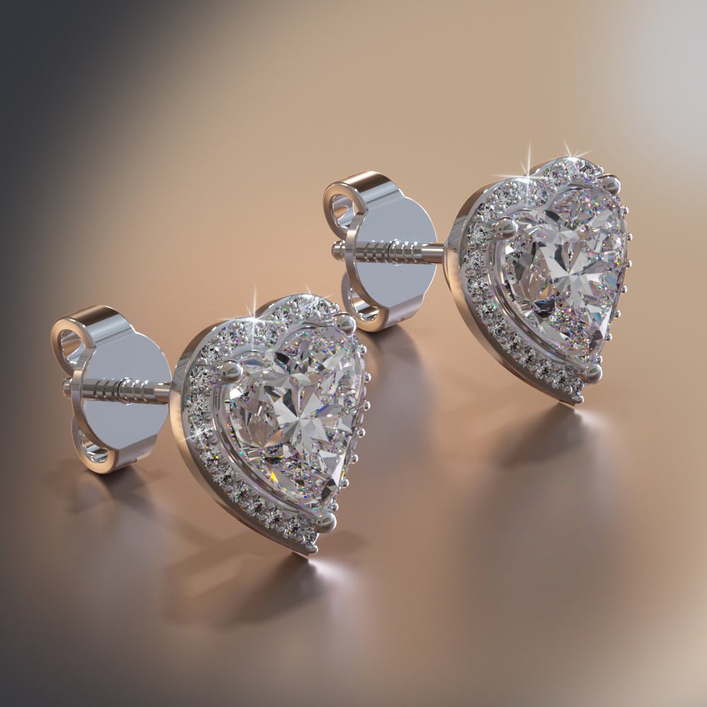 Halo Heart Diamond Stud Earrings with 1.18 ct. (2X0.50 ct. center diamonds) - Luxury Time NYC