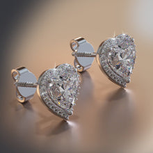 Load image into Gallery viewer, Halo Heart Diamond Stud Earrings with 1.18 ct. (2X0.50 ct. center diamonds) - Luxury Time NYC