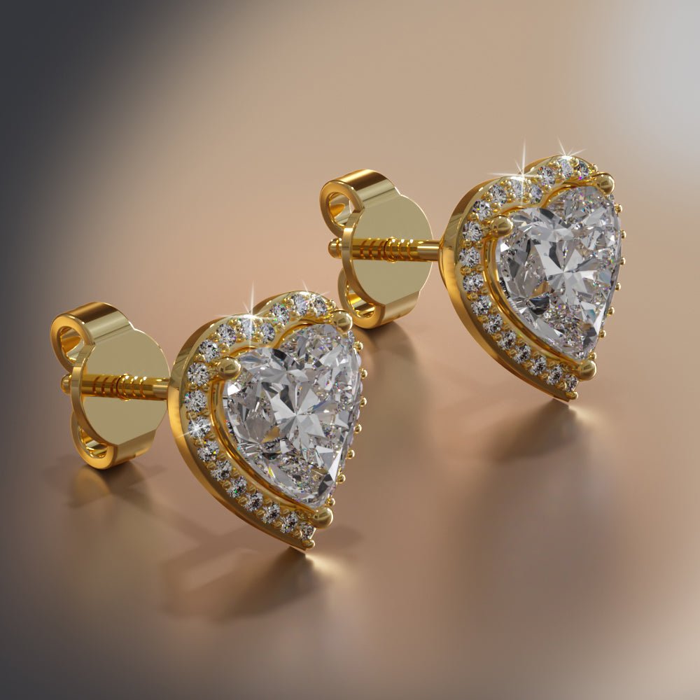 Halo Heart Diamond Stud Earrings with 1.18 ct. (2X0.50 ct. center diamonds) - Luxury Time NYC