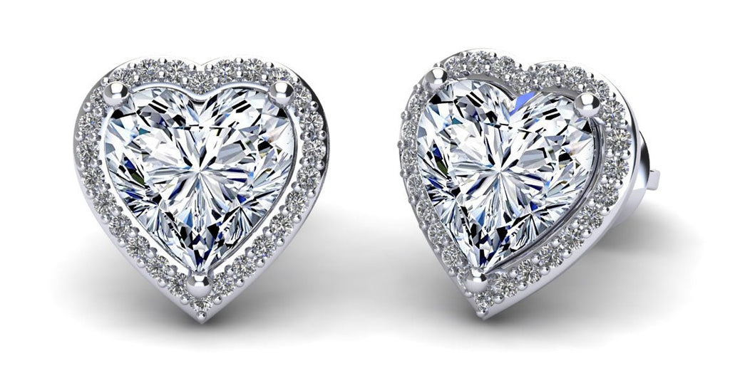 Halo Heart Diamond Stud Earrings with 2.22 ct. (2X1.00 ct. center diamonds) - Luxury Time NYC