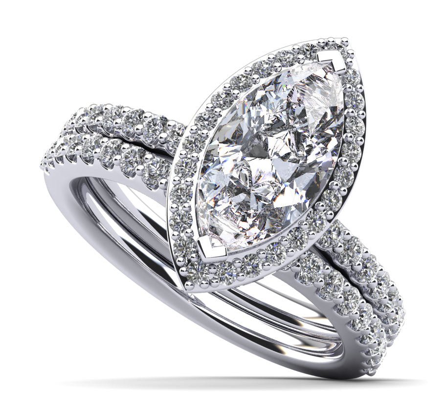 Halo Marquise Matching Lab - Grown Diamond Bridal Set with 1.75 ct. (1.00 ct. center diamond) - Luxury Time NYC