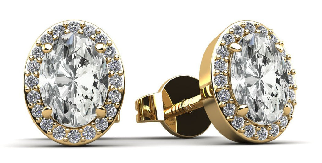 Halo Oval Diamond Stud Earrings with 0.80 ct. (2X0.33 ct. center diamonds) - Luxury Time NYC