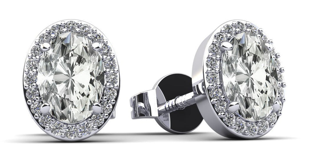 Halo Oval Diamond Stud Earrings with 0.80 ct. (2X0.33 ct. center diamonds) - Luxury Time NYC