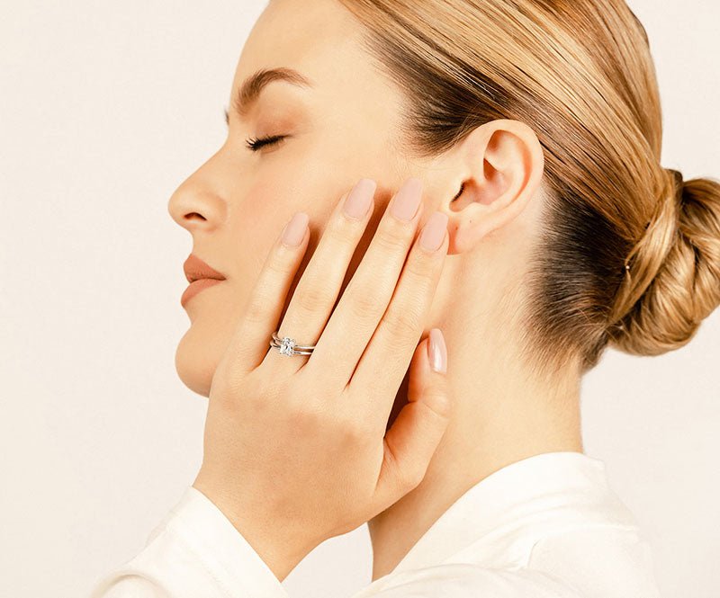 Heart Felt Emerald Cut Bridal Set Diamond with 1.50 ct.(finished) 8x6mm - Luxury Time NYC